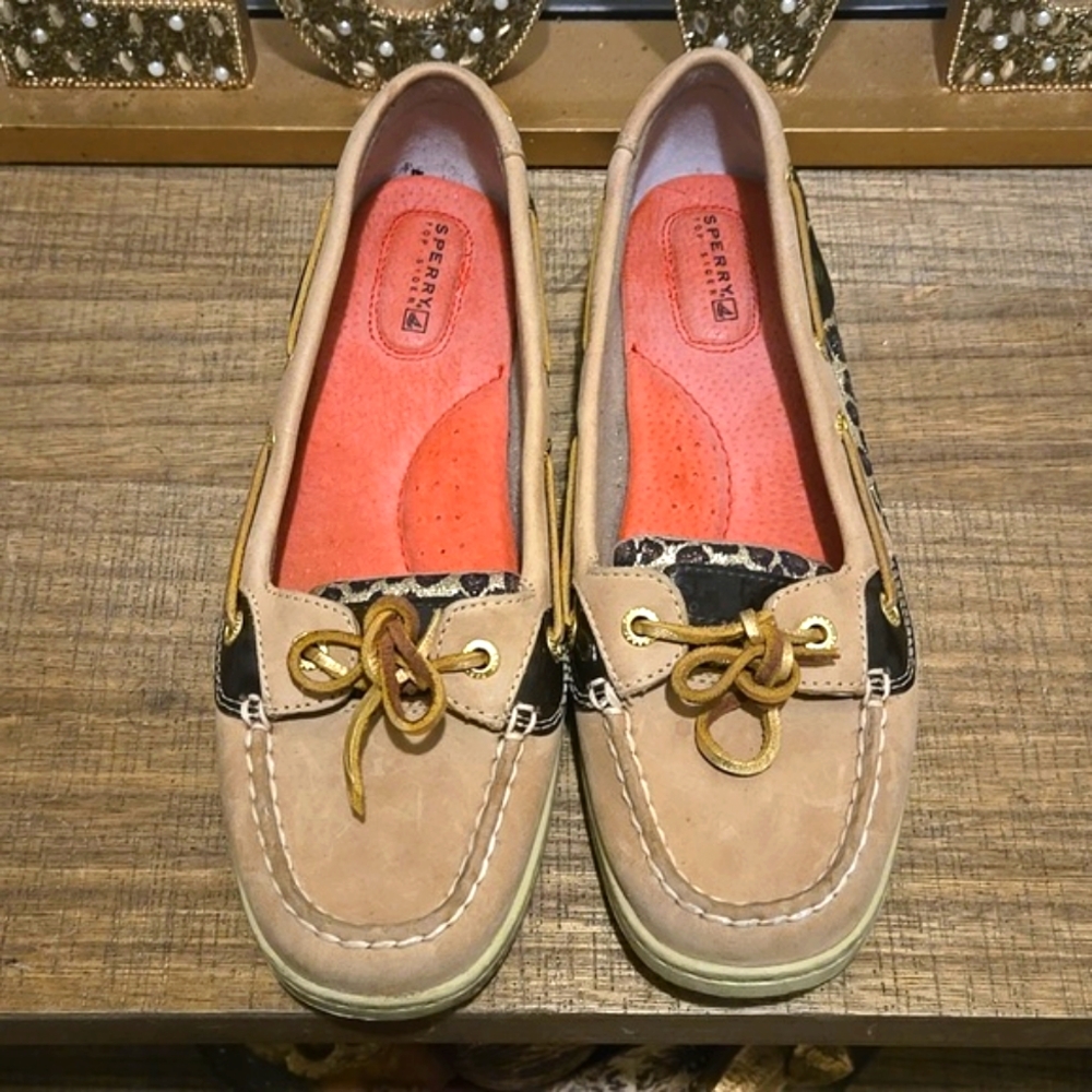 Sperry Women's Angelfish Leopard Print Top-Sider Loafers  Sz 9